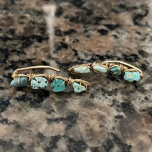 Turquoise Stone Wire-Wrap Ear Climbers in Gold Tone